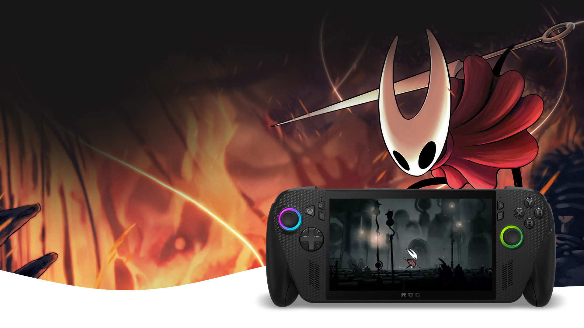 Image showing Hollow Knight silk song game play on a ROG Xbox Ally X