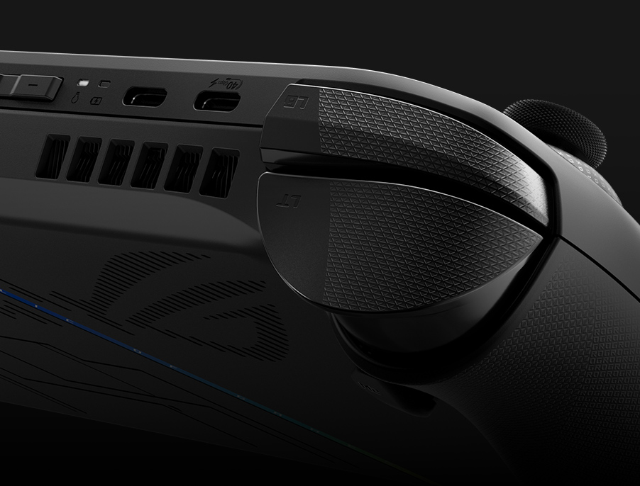 Close up angle of the ROG Xbox Ally X trigger buttons