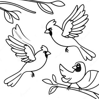 صفحة تلوين طيور الكاردينال الملونة في الطيران 21463-16976