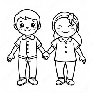 Pagina Da Colorare Con Bambini Felici Che Si Tengono Per Mano 26375-20843