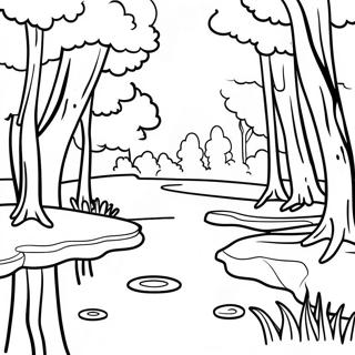 Pagina Da Colorare Del Fiume Tranquillo Con Alberi Lussureggianti 26795-21178