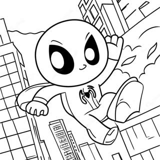 Pagini De Colorat Cu Spiderman Chibi Swinging Prin Oraș 37574-29706