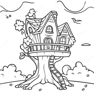 Pagina De Colorat Cu Casa De Arbori Magică Fantezistă 38334-30308