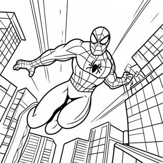 Pagini De Colorat Spiderman 2099 Zburând Prin Oraș 4201-3345