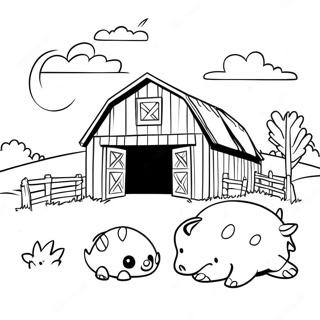 Página Para Colorear De Un Granero Acogedor Con Animales 4231-3389