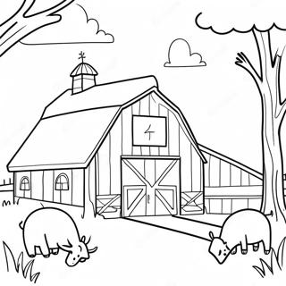 Página Para Colorear De Un Granero Acogedor Con Animales 4231-3392