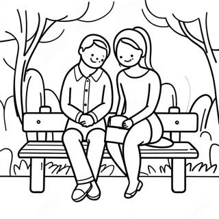 Niedliches Romantisches Paar, Das Auf Einer Bank Sitzt Ausmalbild 42494-33619