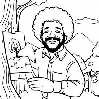 Gledelig Bob Ross Maler Et Lykkelig Tre Fargeleggingsark 56494-44697
