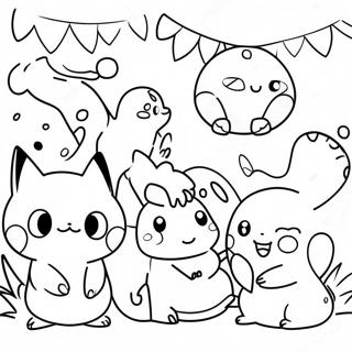 प्यारा पोकेमॉन पार्टी दृश्य का रंग भरने वाला पृष्ठ 62634-49559