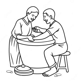 Joyful Foot Washing Scene Coloring Page 65374-51754