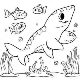 Colorful Dinosaur Shark Underwater Scene Coloring Page 70325-55665