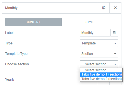 Toggle Content section template