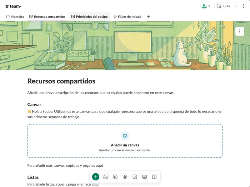Un lugar para que tu equipo comparta recursos y se ayude mutuamente.