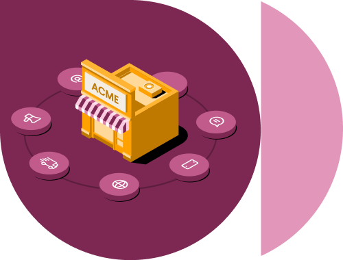 Bild einer Ladenfront, die von Slack-Symbolen umgeben ist