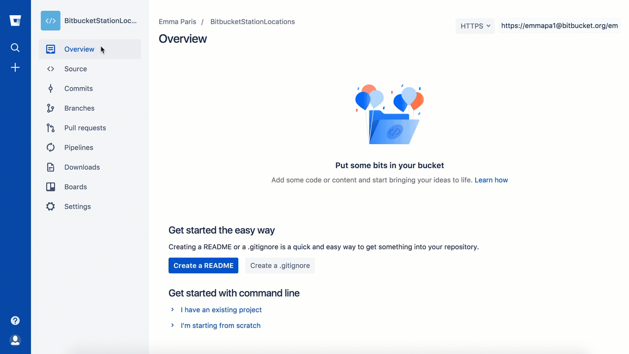 Écran de présentation du dépôt dans Bitbucket