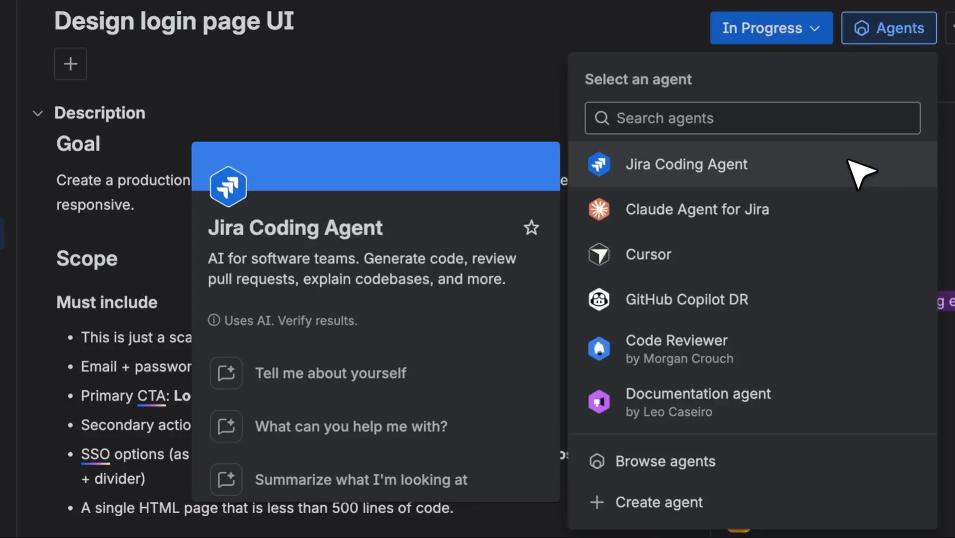 Assign work to agents, including the native Jira Coding Agent, from one place.