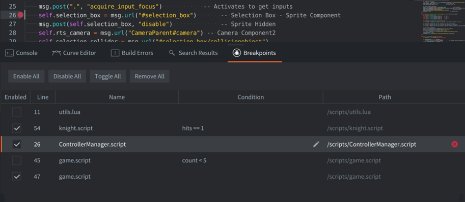 Breakpoints 탭