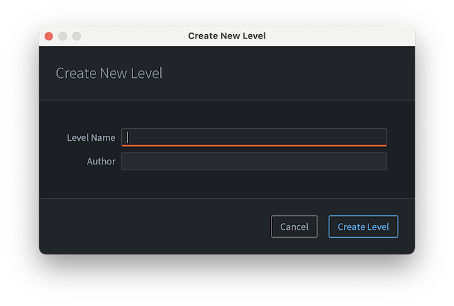 New Level dialog