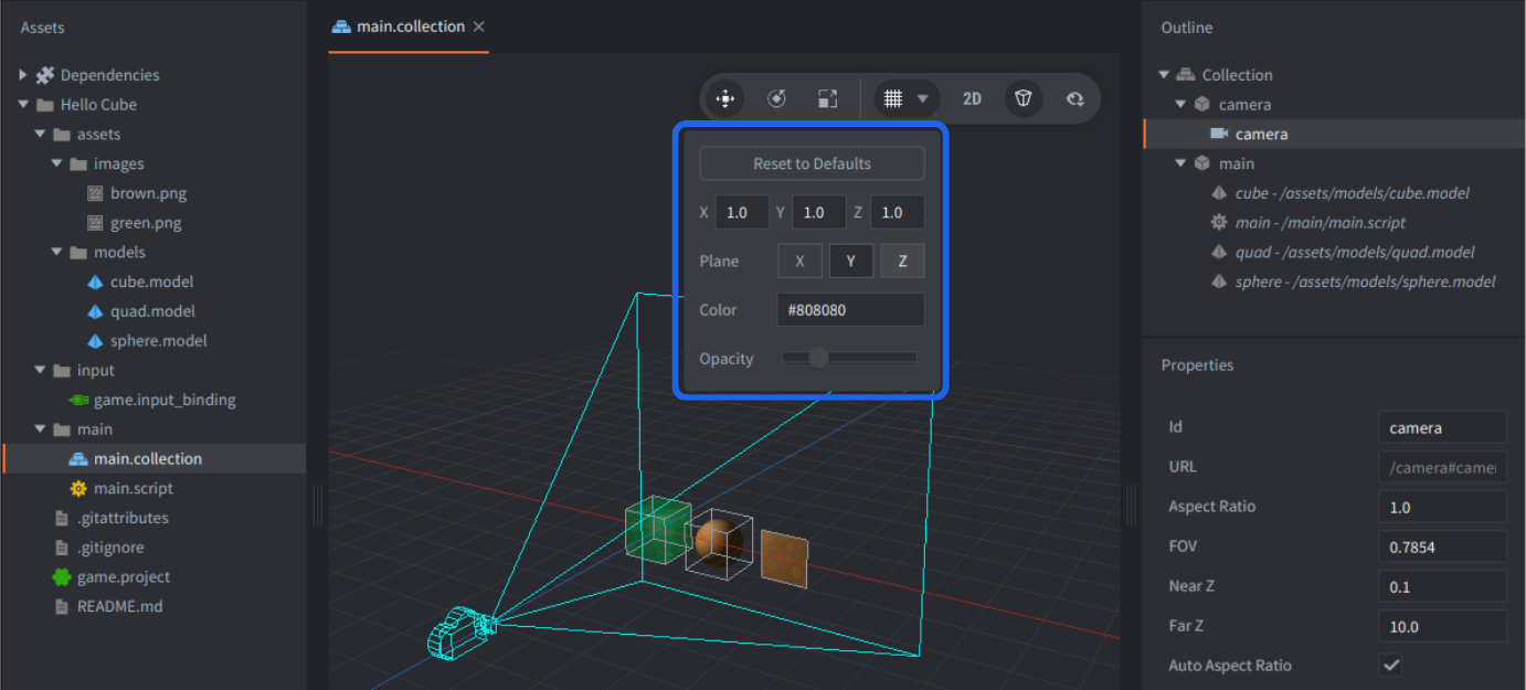 Defold 3D settings