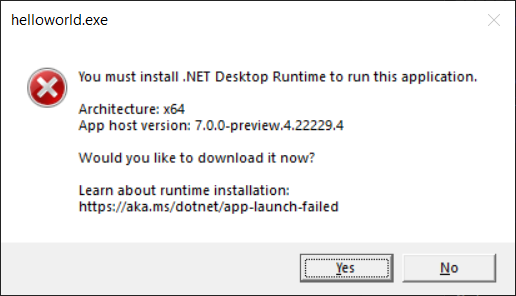 App launch error message