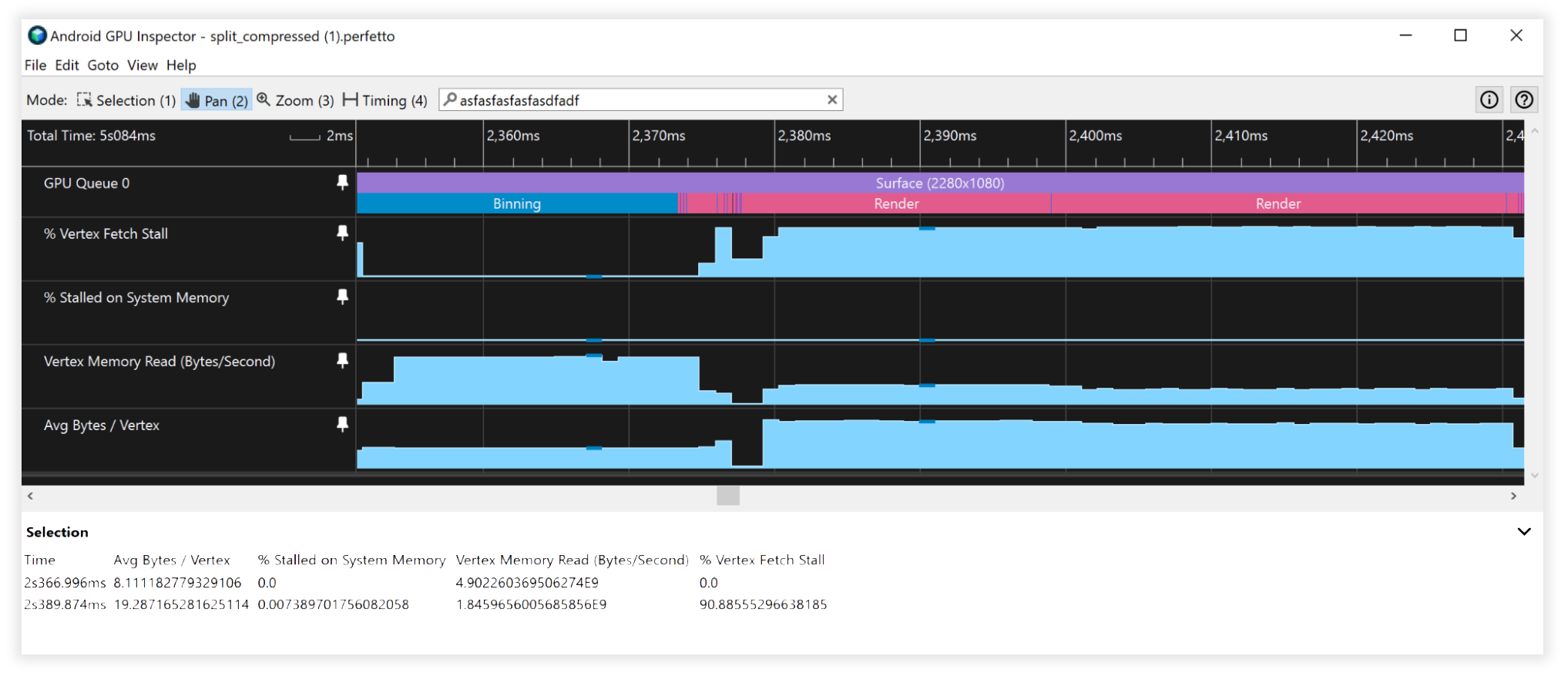 AGI with split compressed vertex streams Android GPU Inspector view of unsplit vertex streams