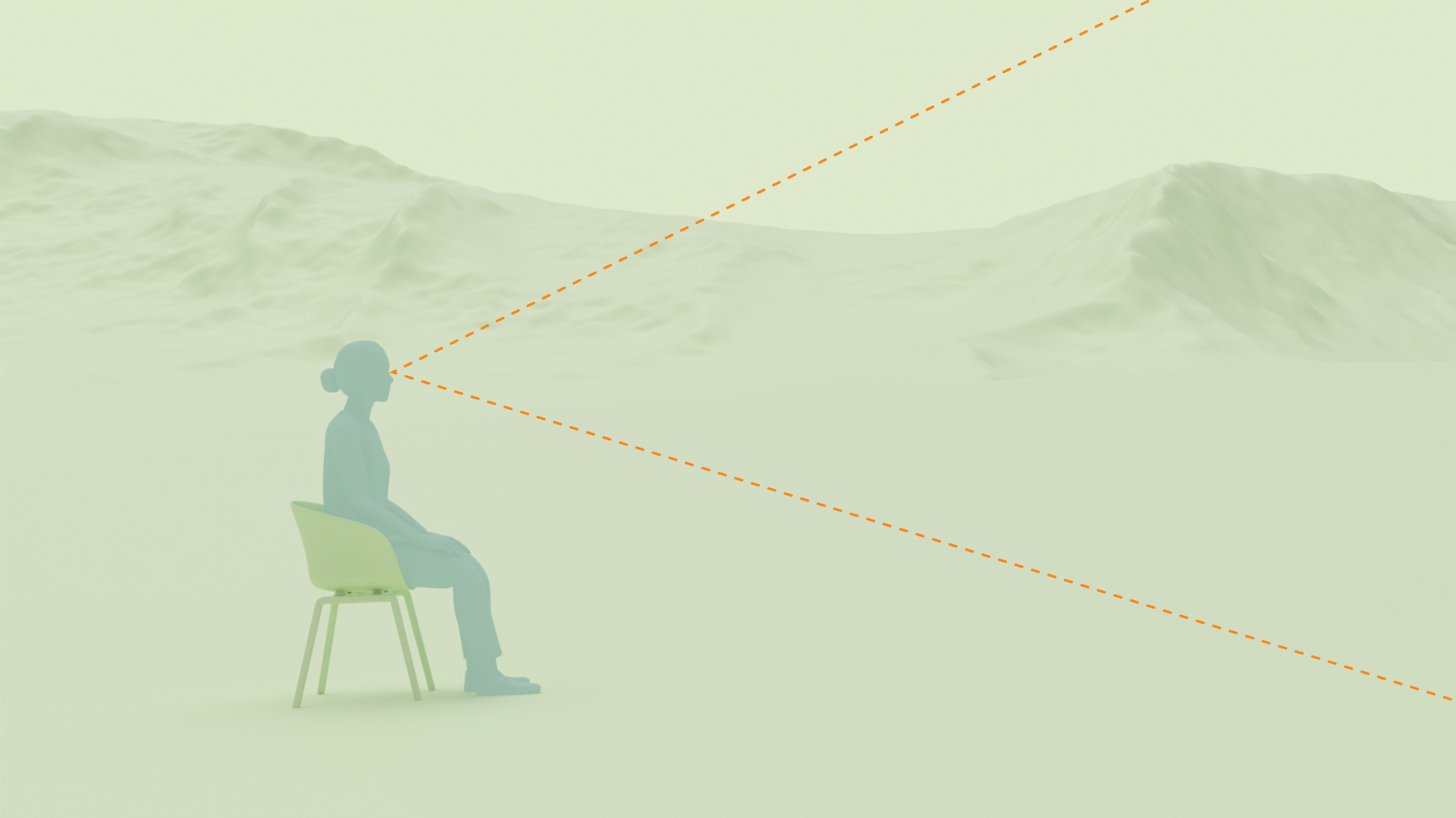 A person sitting in a chair in a spatial environment, with dashed lines
outlining their field of view.