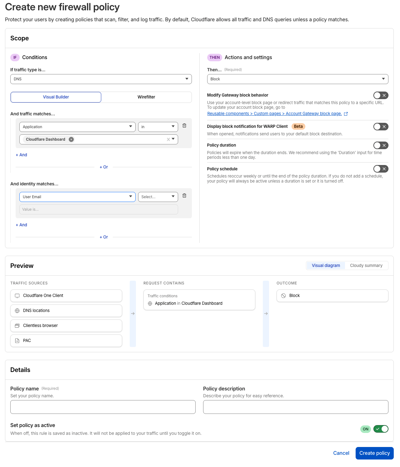 New Gateway rule builder