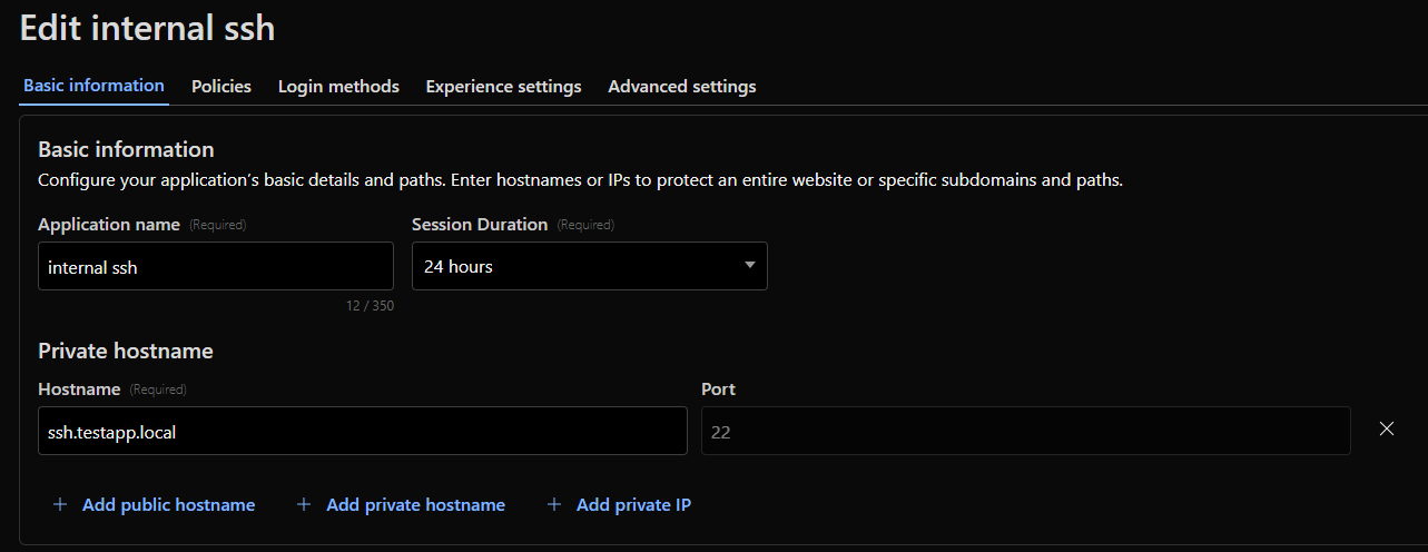 Example private application on non-443 port