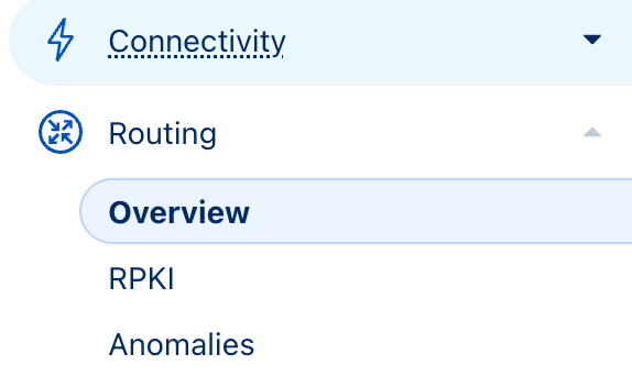 Screenshot of the routing section menu