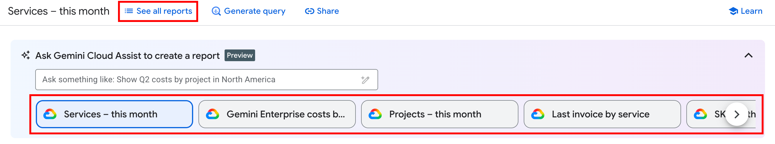 Preset and saved reports - select to quickly configure the report filters and settings.
