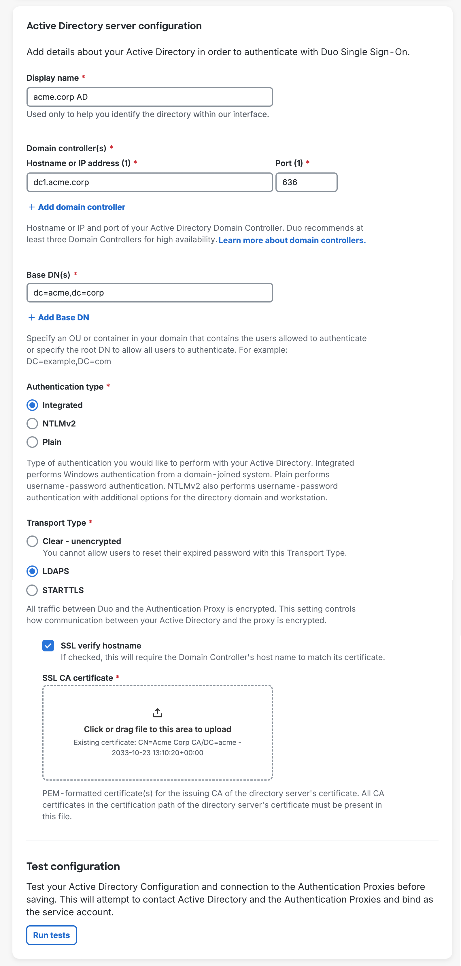 Active Directory Server Configuration