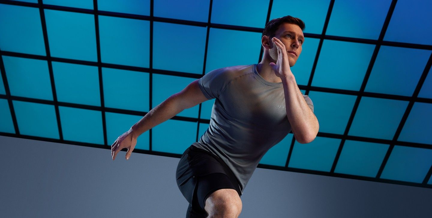 Model posing in a running posture