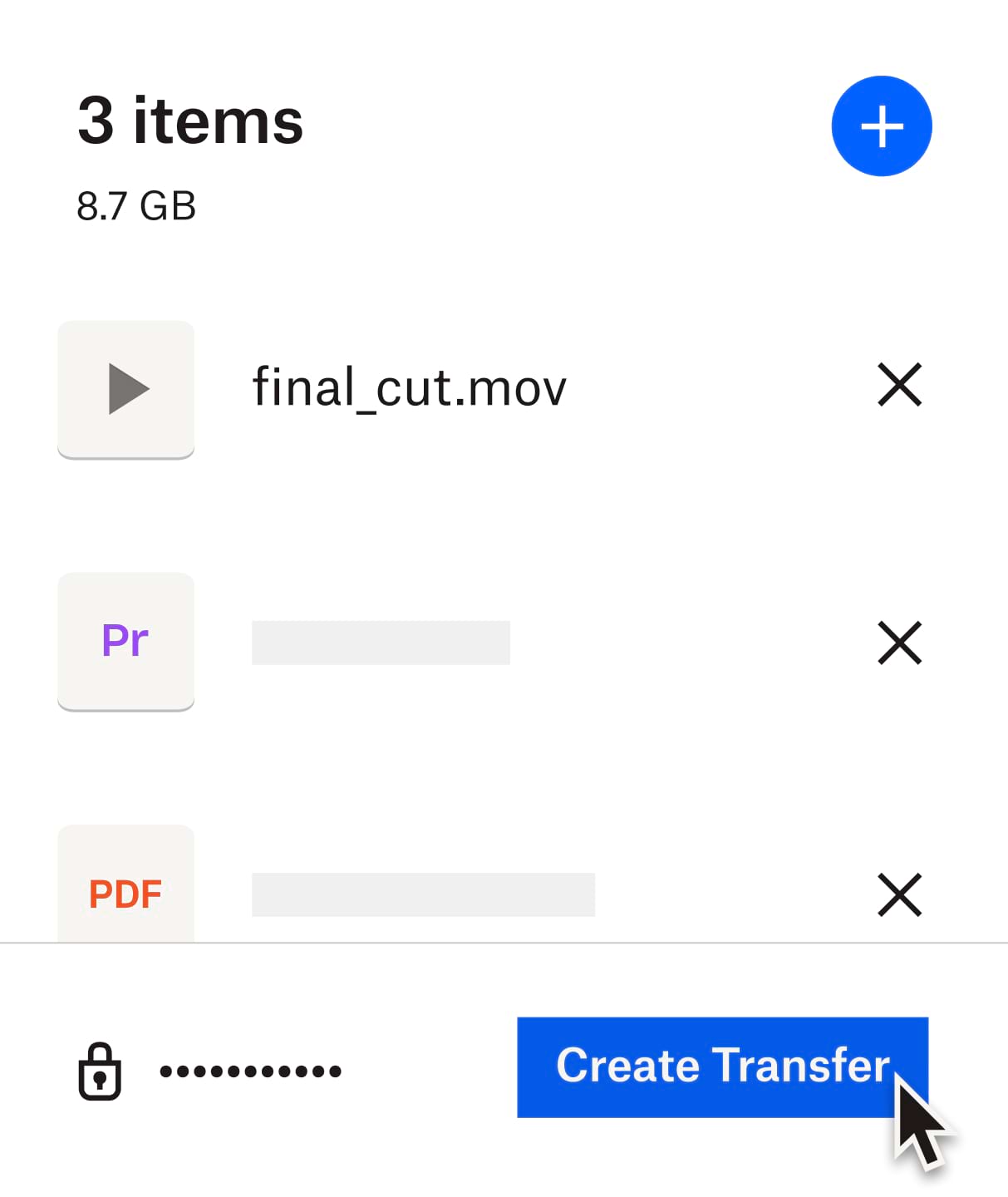 A user sending a password protected video file with Dropbox Transfer