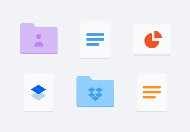 A collection of files, folders, documents, and images
