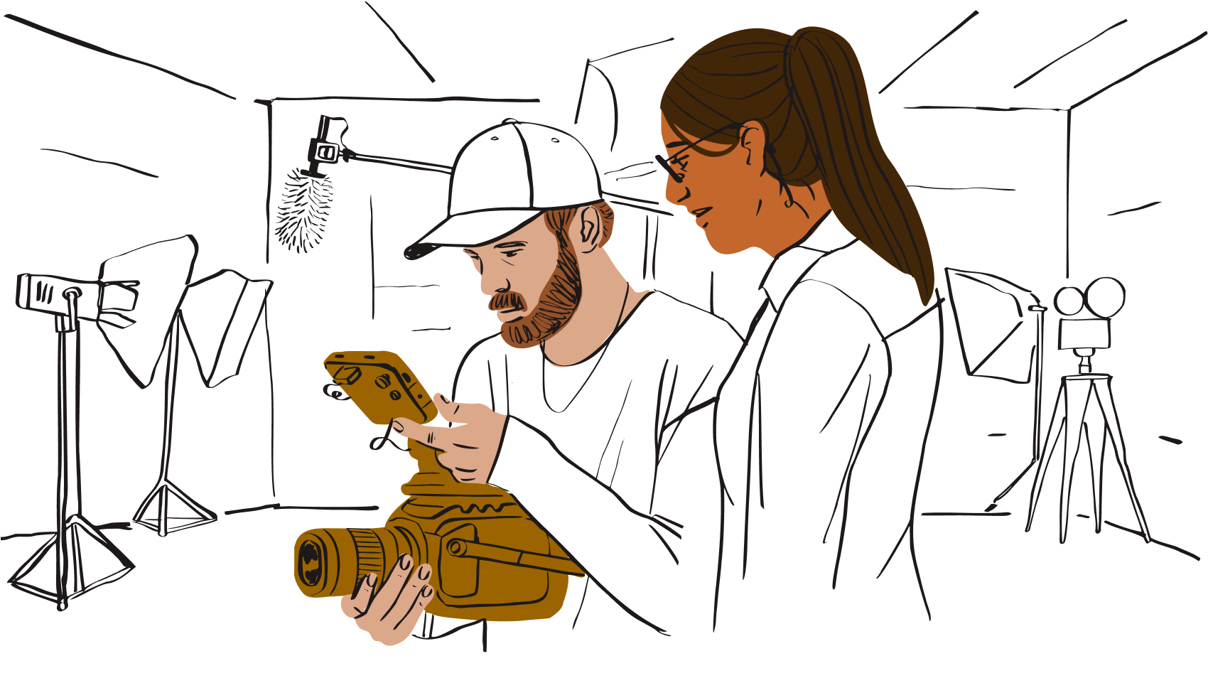 An illustration representing a team of videographers working on a shoot.