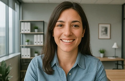 Smiling professional woman in a video interview