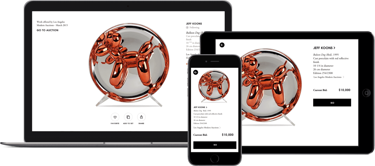 Live bidding experience on Artsy across desktop, tablet, and mobile devices