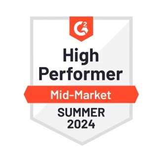 G2 awward badge – Hight Performer Mid-Market Summer 2024