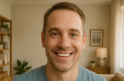 Smiling professional male in a video interview