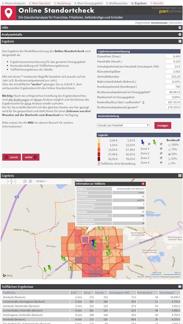 Standortanalyse-Beispiel mit dem Online Standortcheck
