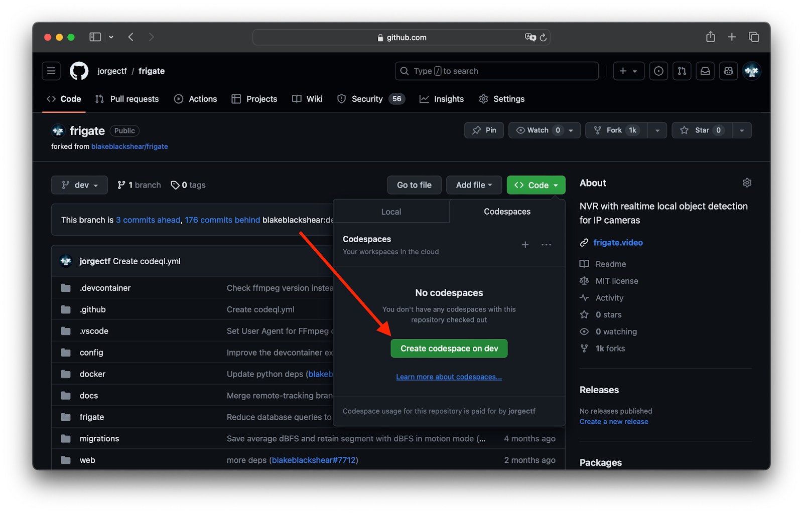 Creating a new codespace on GitHub.dev with the click of a single button