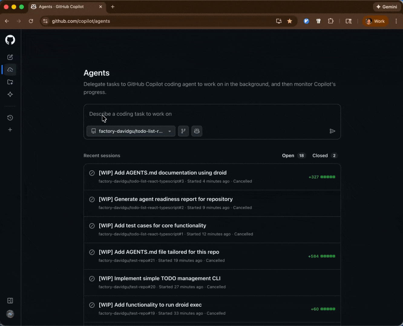 An animated gif showing the Factory.ai Code Spec Custom Agent.