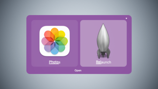 Quicksilver-App auf dem Mac, hier Neustart der Fotos-App
