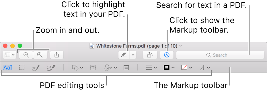 The Markup toolbar for marking up a PDF.