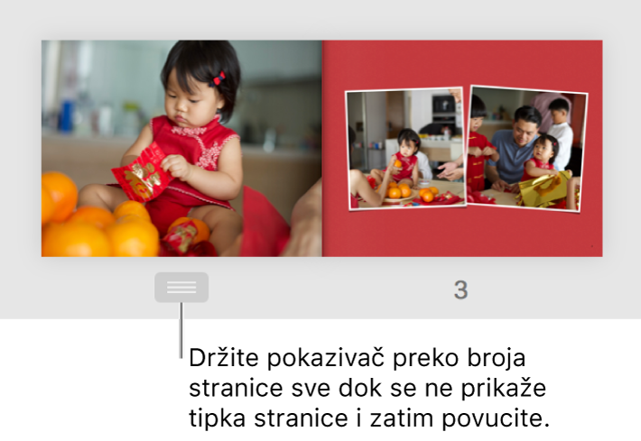 Stranica na duplerici, s tipkom stranice vidljivom ispod stranice.