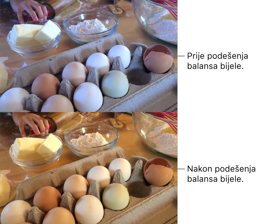 Fotografija prije i poslije podešavanja ravnoteže bjeline.