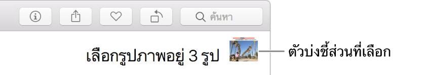 ตัวบ่งชี้การเลือกซึ่งแสดงรูปภาพที่เลือกไว้สามรูป