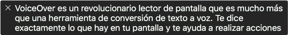 El panel de subtítulos muestra lo que VoiceOver está leyendo.