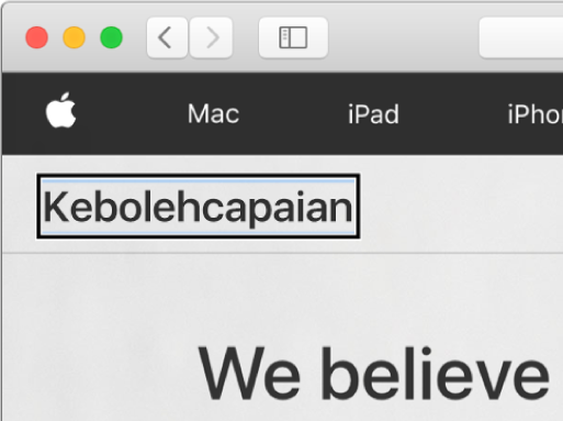Penuding VoiceOver—garis kasar segi empat tepat gelap—focus pada perkataan “Kebolehcapaian” pada skrin.