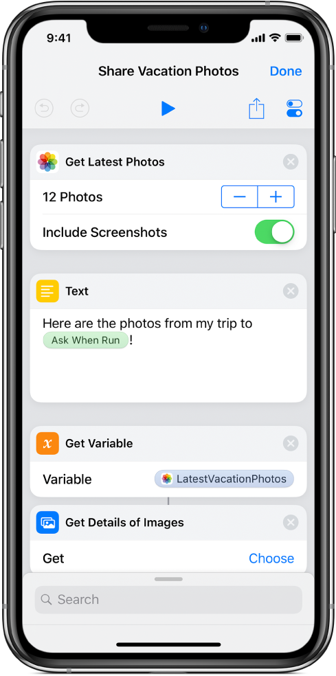 Mostrar Ação no editor de atalhos.
